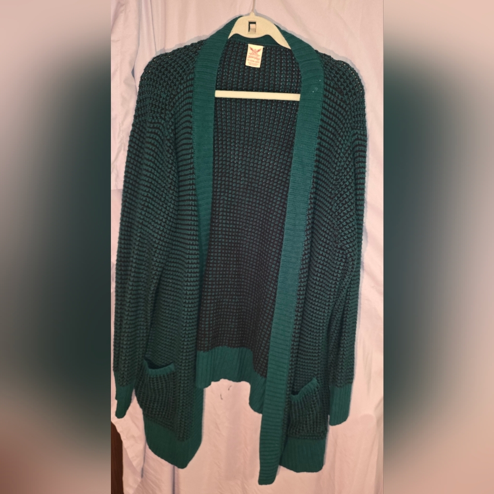 Faded Glory Women's Green and Black Open-Front Cardigan
